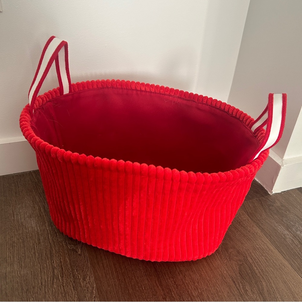 Red and White Large Soft Basket Container with Handles